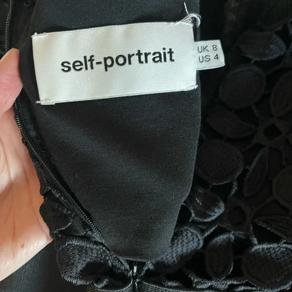 Self Portrait Black Navy Lace Mock Neck Wide Leg Jumpsuit Women's U.S. size 4 - Picture 4 of 5